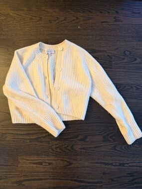 & Other Stories Cream Cable-Knit Cropped Button Cardigan